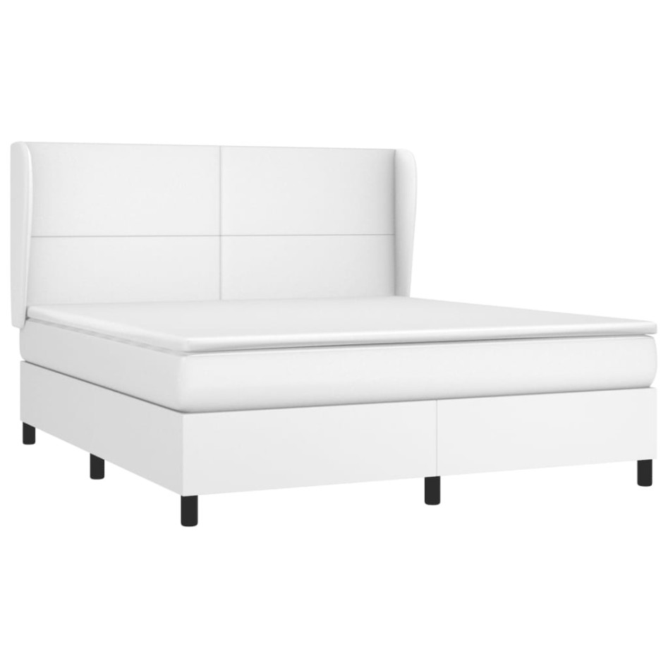 Cama box spring con colchón cuero sintético blanco 160x200