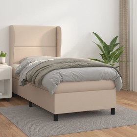 Cama box spring con colchón cuero sintético capuchino 90x190