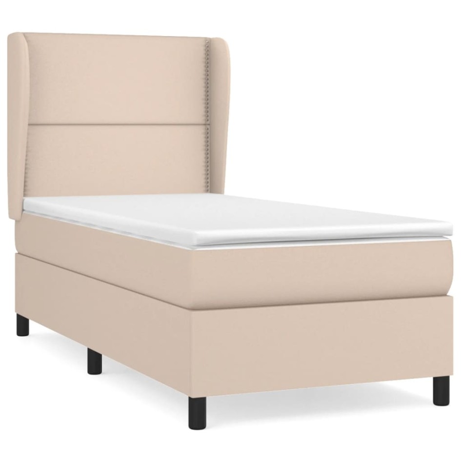 Cama box spring con colchón cuero sintético capuchino 90x190