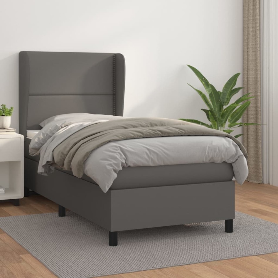 Cama box spring con colchón cuero sintético gris 80x200