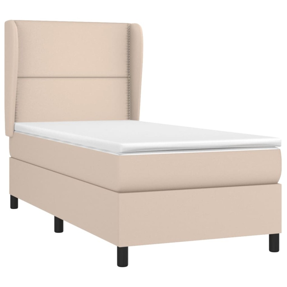 Cama box spring con colchón cuero sintético capuchino