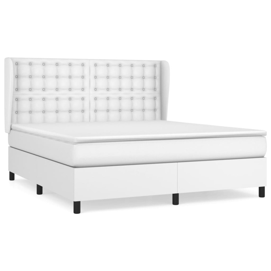 Cama box spring con colchón cuero sintético blanco 160x200