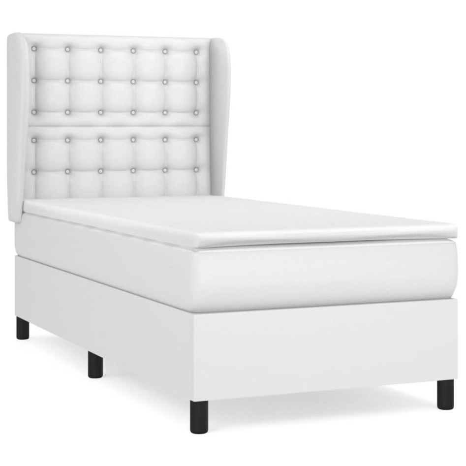 Cama box spring con colchón cuero sintético blanco 100x200