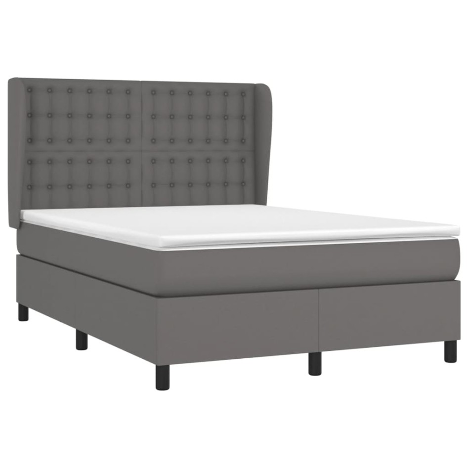 Cama box spring con colchón cuero sintético gris 140x200