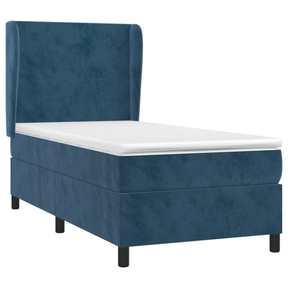 Cama box spring con colchón terciopelo azul oscuro 80x200