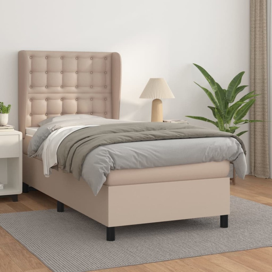 Cama box spring con colchón cuero sintético capuchino 90x200