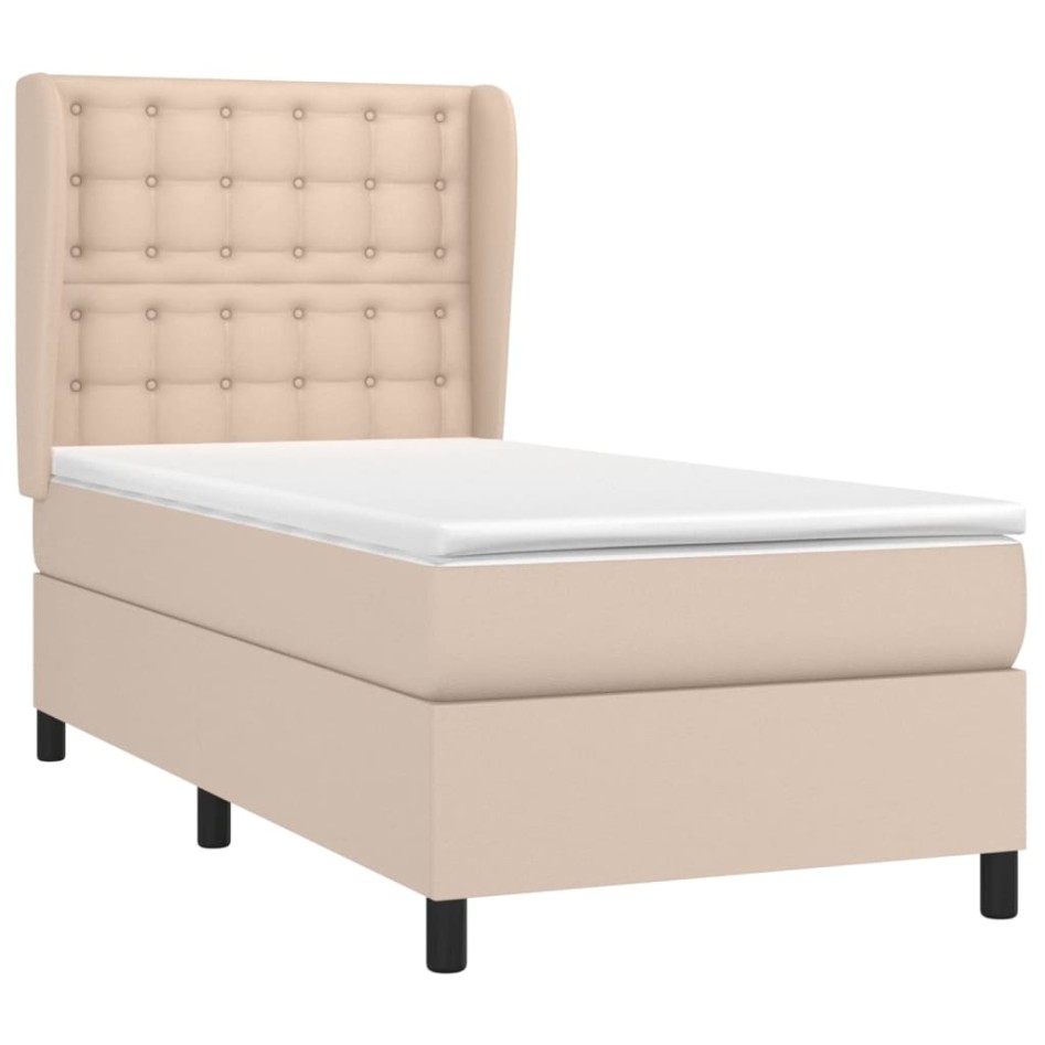 Cama box spring con colchón cuero sintético capuchino 90x200