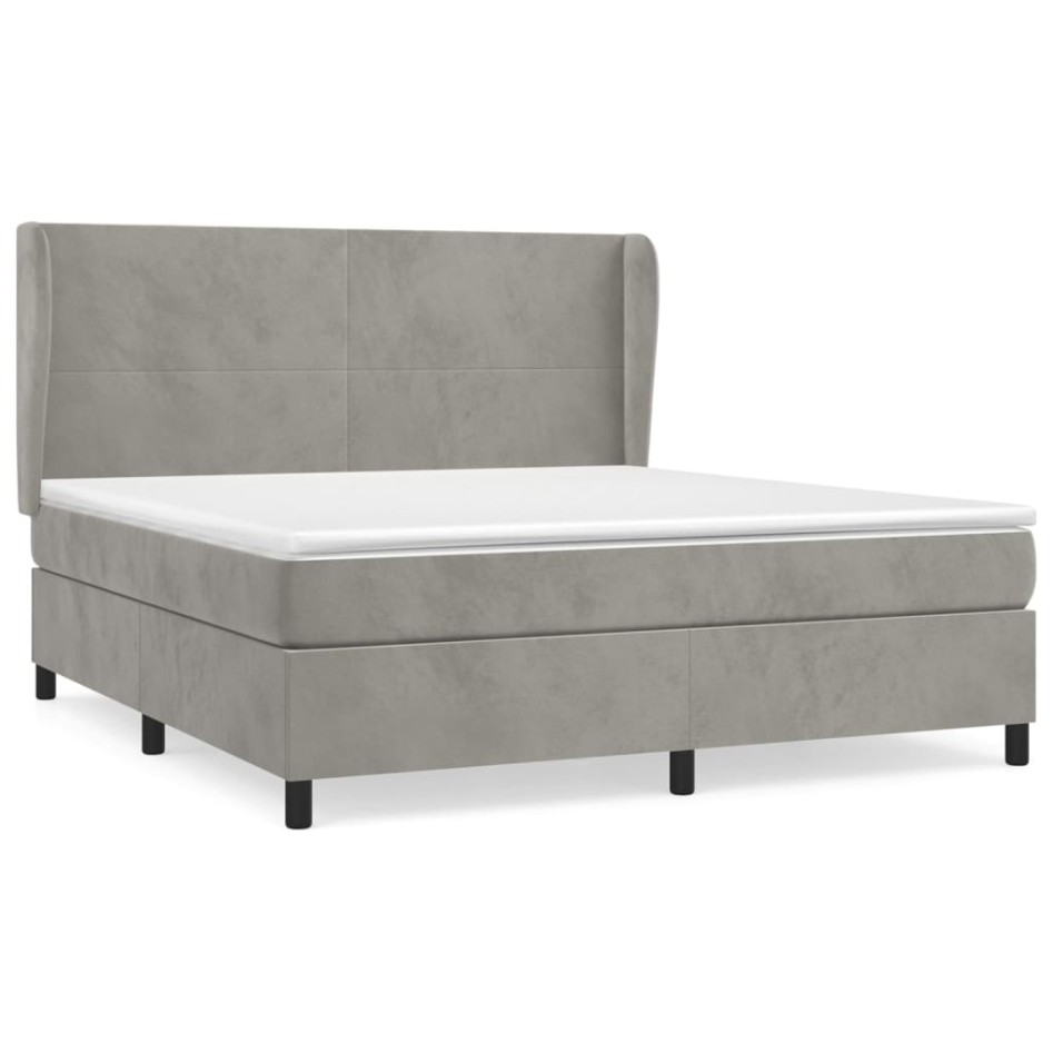 Cama box spring con colchón terciopelo gris claro 180x200