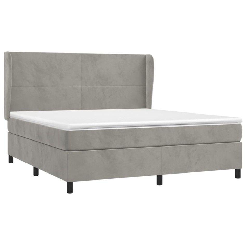 Cama box spring con colchón terciopelo gris claro 180x200