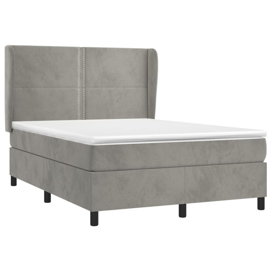 Cama box spring con colchón terciopelo gris claro 140x200