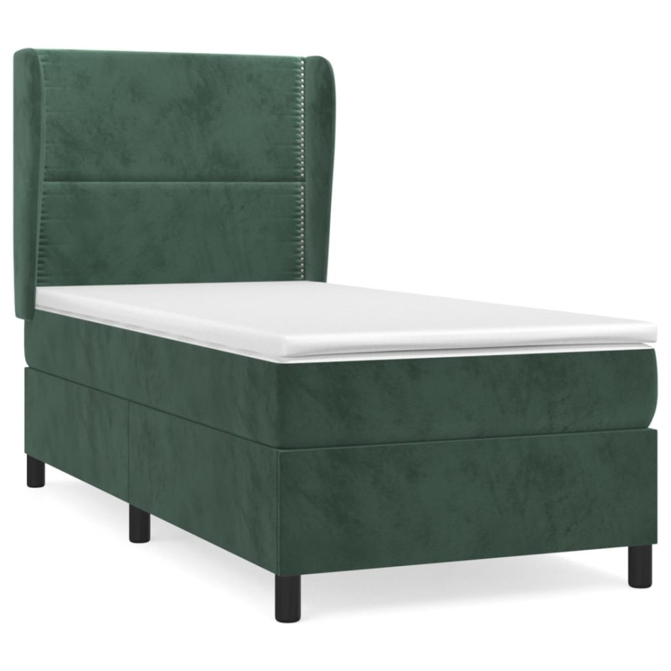 Cama box spring con colchón terciopelo verde oscuro 90x200