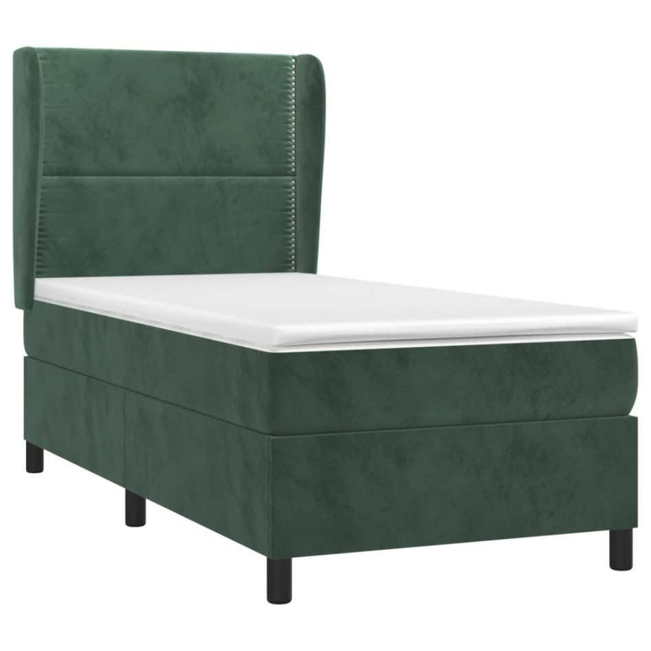 Cama box spring con colchón terciopelo verde oscuro 90x200