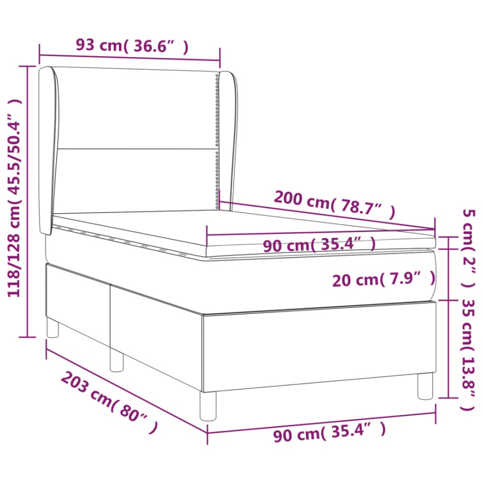 Cama box spring con colchón terciopelo verde oscuro 90x200