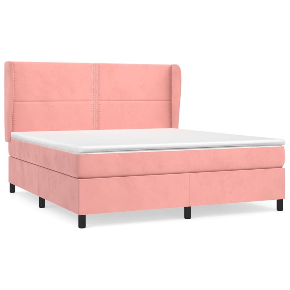 Cama box spring con colchón terciopelo rosa 160x200