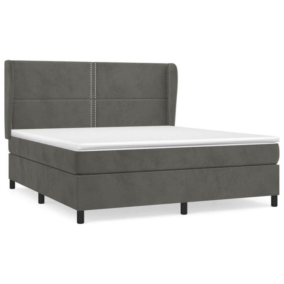 Cama box spring con colchón terciopelo gris oscuro 180x200
