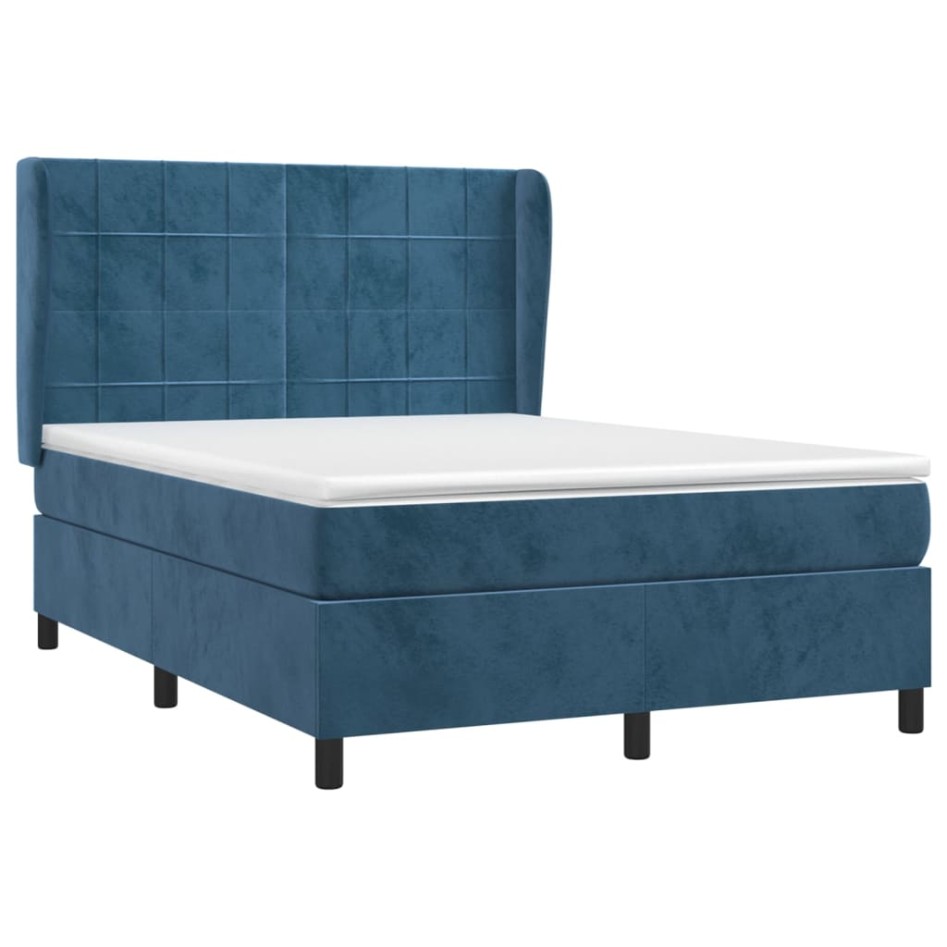 Cama box spring con colchón terciopelo azul oscuro 140x200