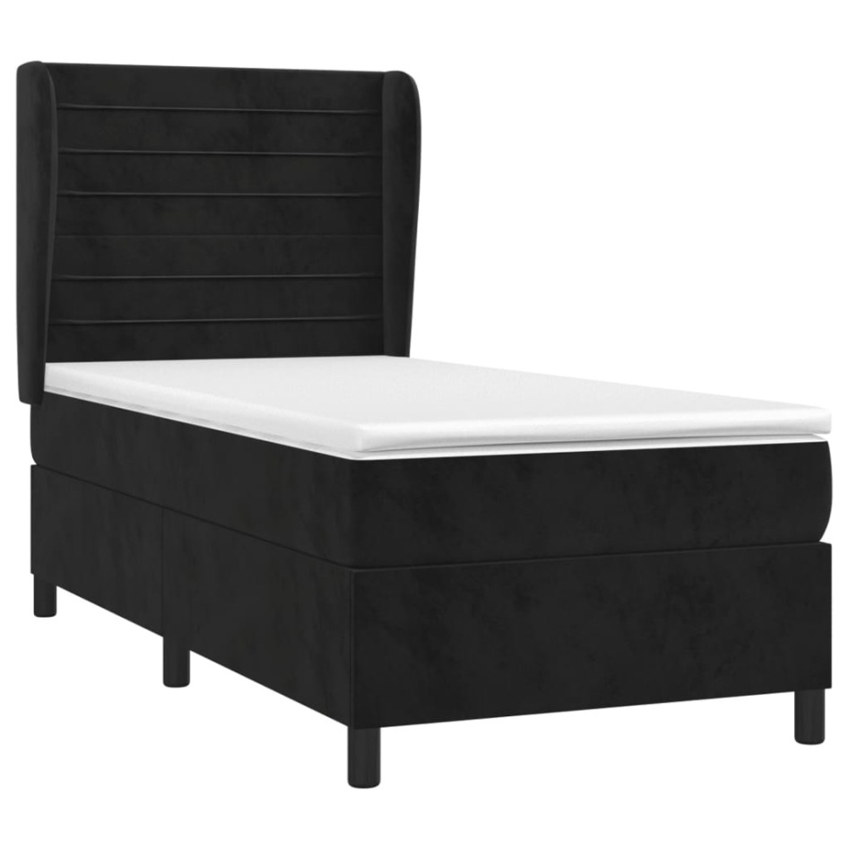 Cama box spring con colchón terciopelo negro 100x200