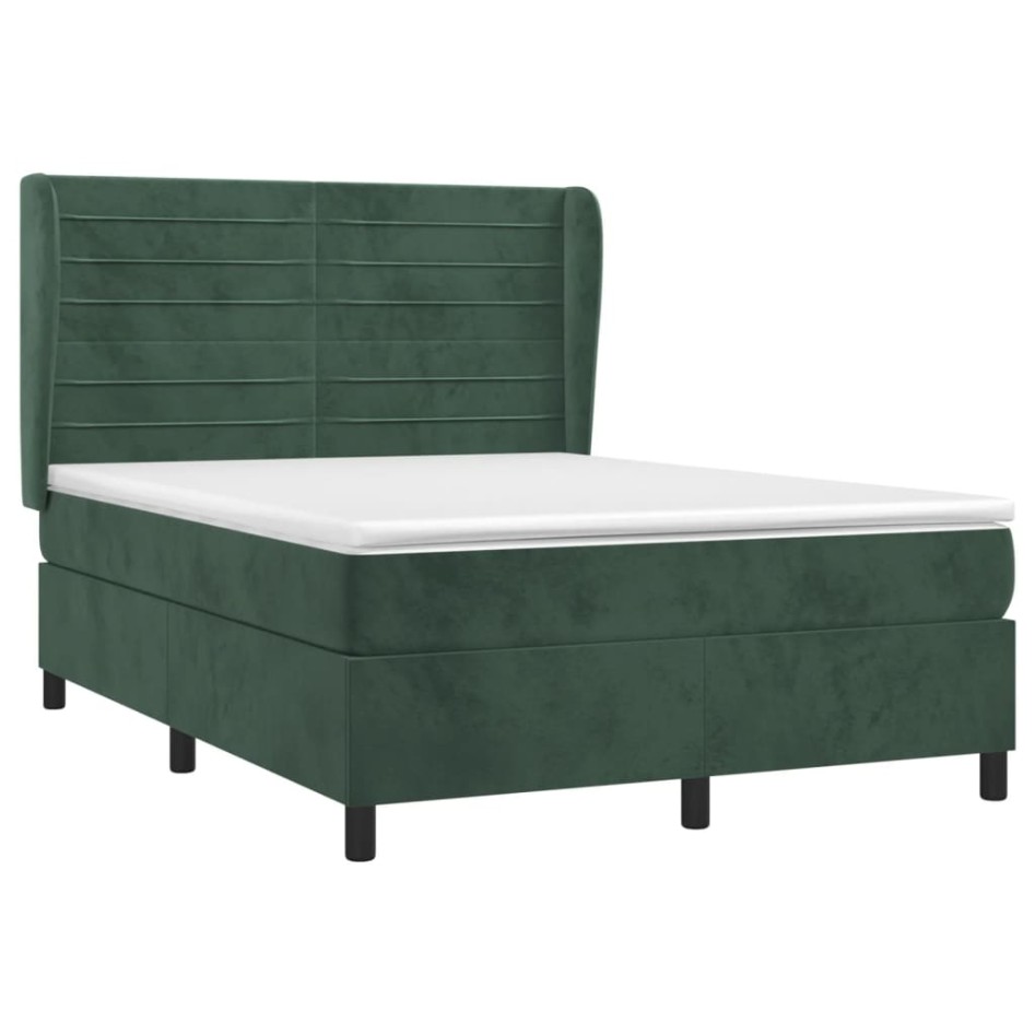 Cama box spring con colchón terciopelo verde oscuro 140x200