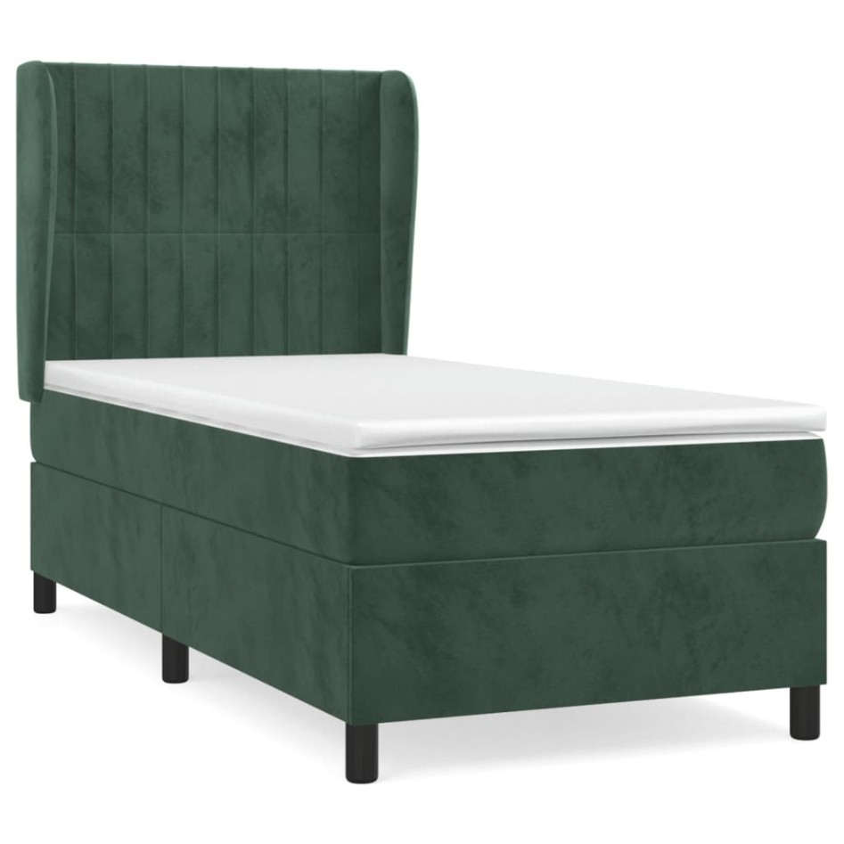 Cama box spring con colchón terciopelo verde oscuro 90x200