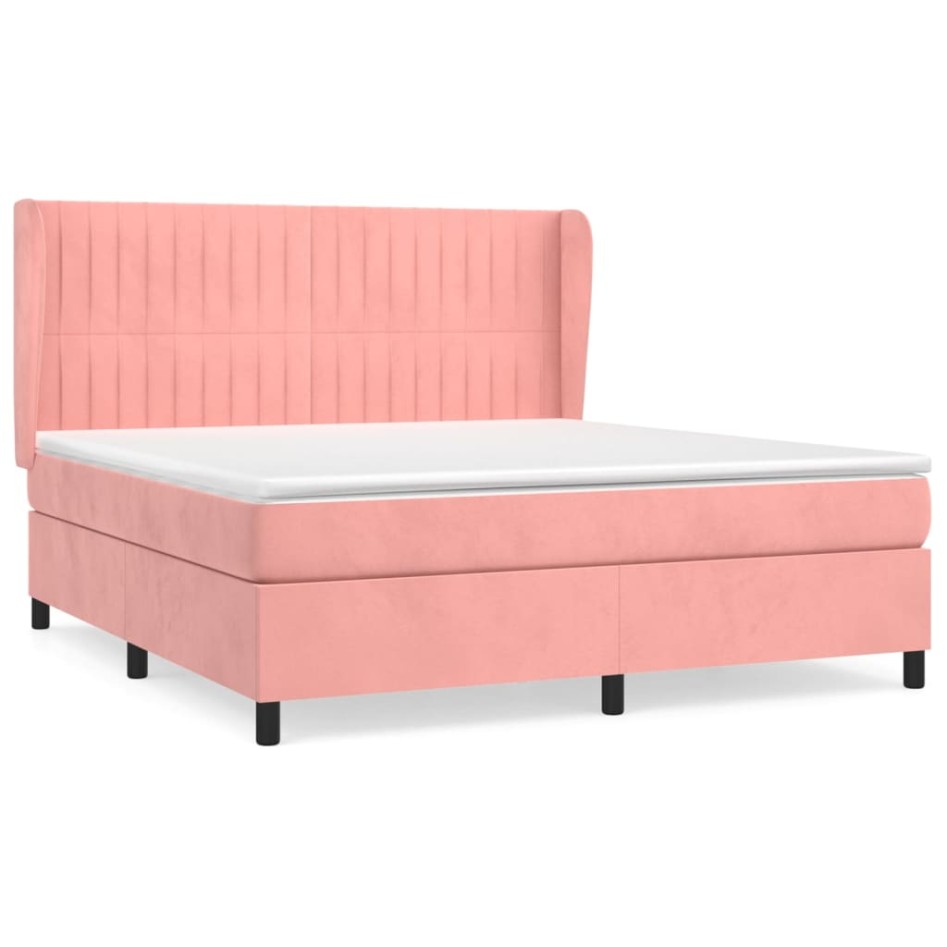 Cama box spring con colchón terciopelo rosa 180x200