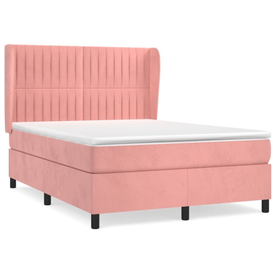 Cama box spring con colchón terciopelo rosa 140x200