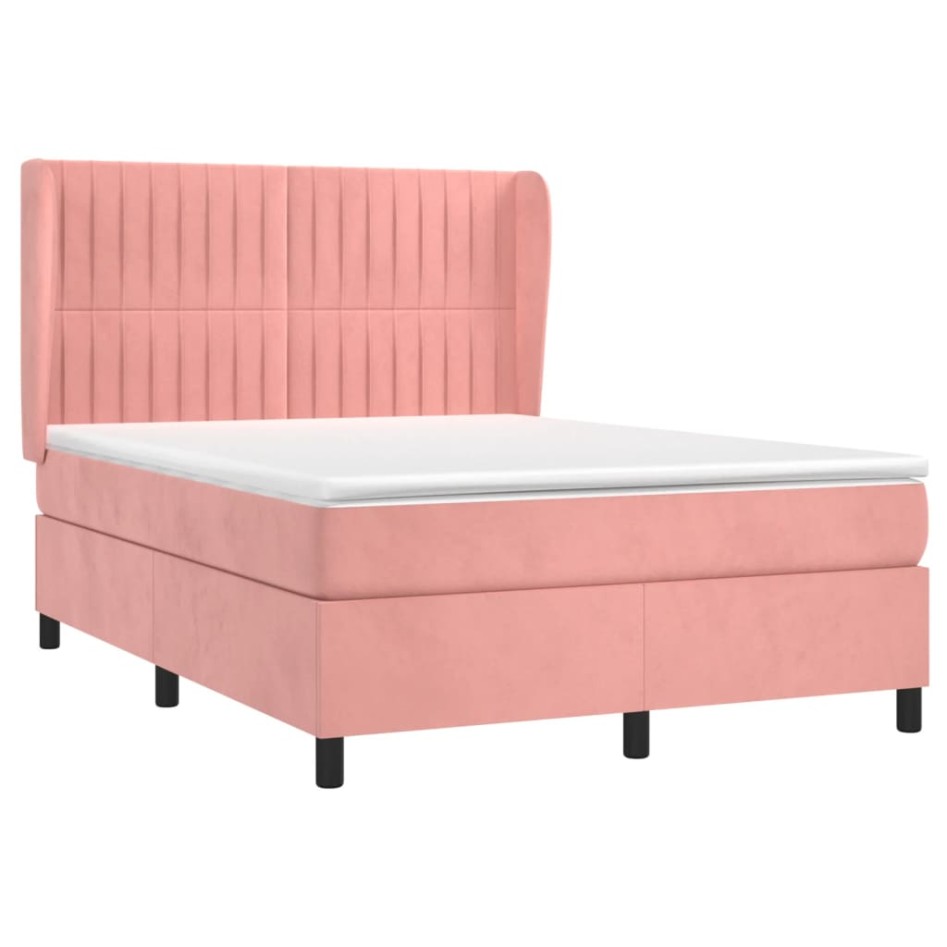 Cama box spring con colchón terciopelo rosa 140x200