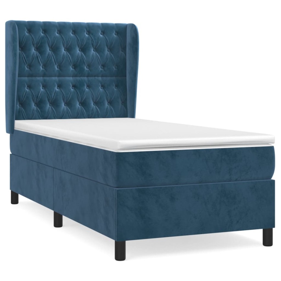 Cama box spring con colchón terciopelo azul oscuro 90x200