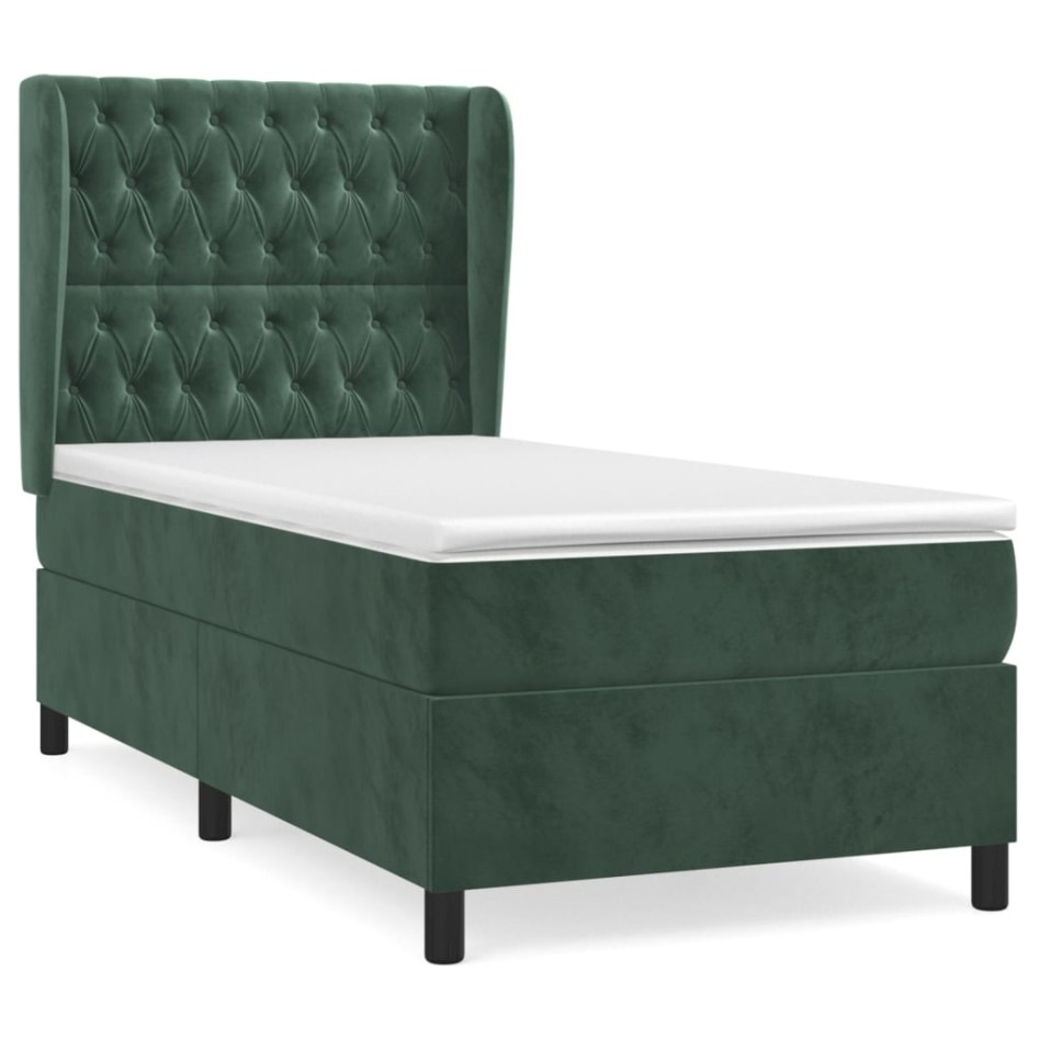Cama box spring con colchón terciopelo verde oscuro 100x200
