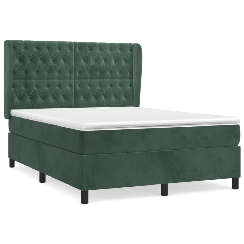 Cama box spring con colchón terciopelo verde oscuro 140x190
