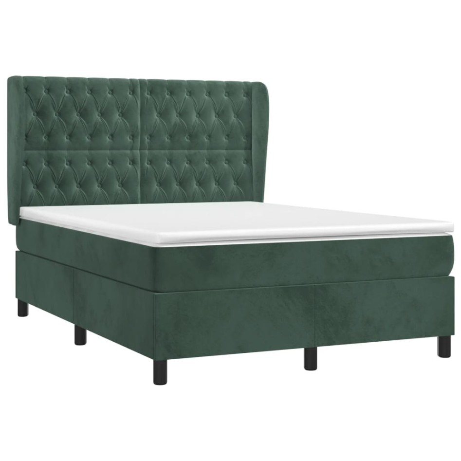 Cama box spring con colchón terciopelo verde oscuro 140x190