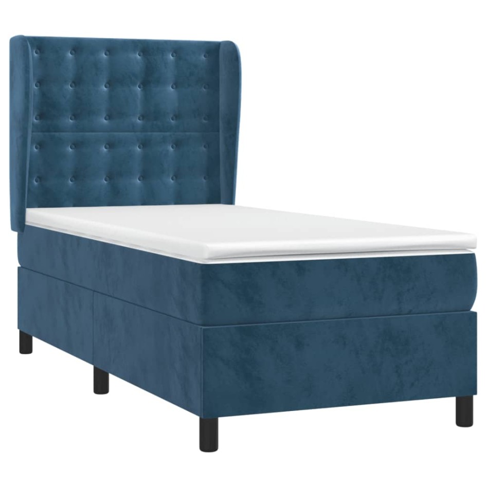 Cama box spring con colchón terciopelo azul oscuro 80x200