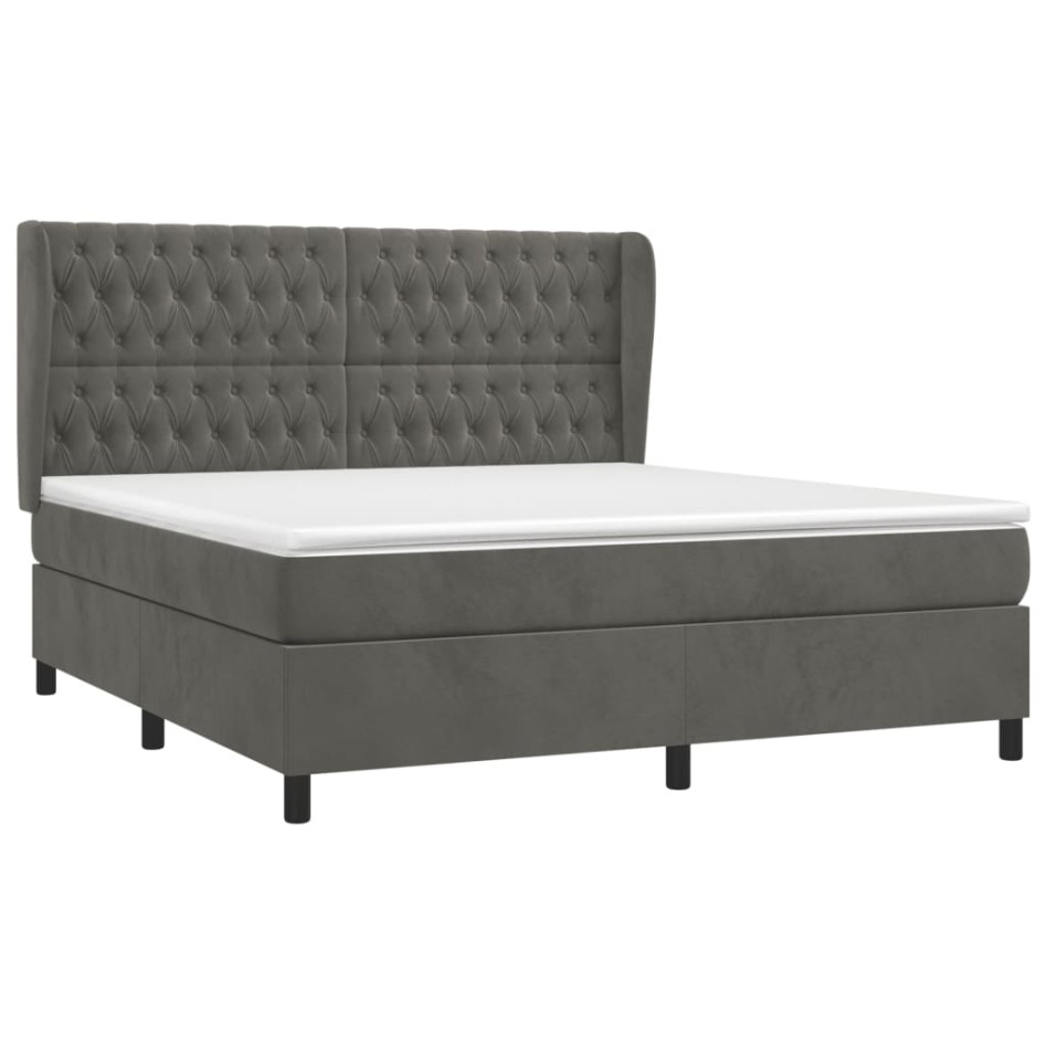 Cama box spring con colchón terciopelo gris oscuro 160x200