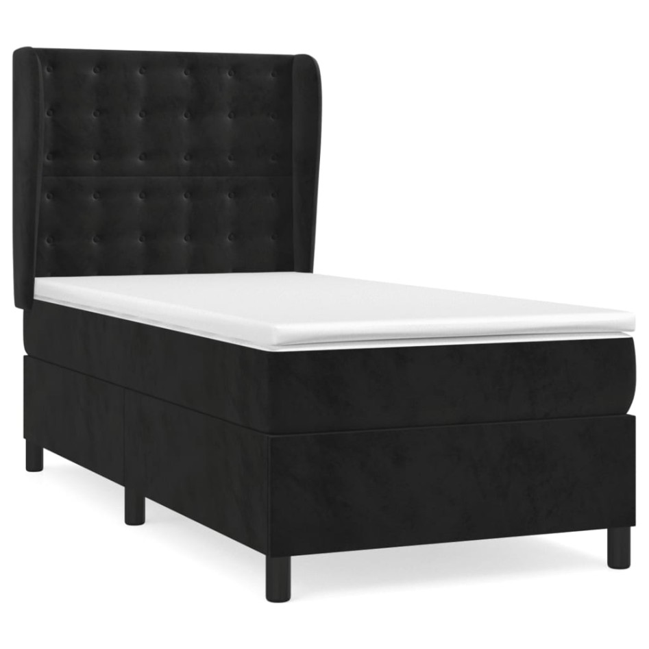 Cama box spring con colchón terciopelo negro 100x200