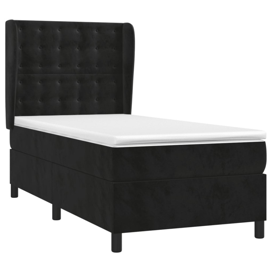Cama box spring con colchón terciopelo negro 100x200
