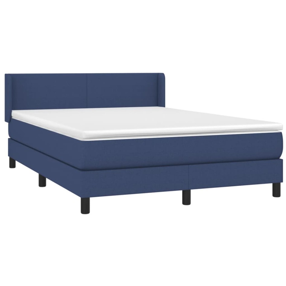 Cama box spring con colchón tela azul 140x190