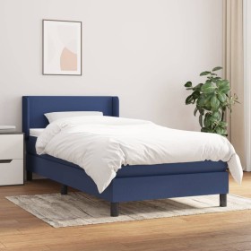 Cama box spring con colchón tela azul 80x200