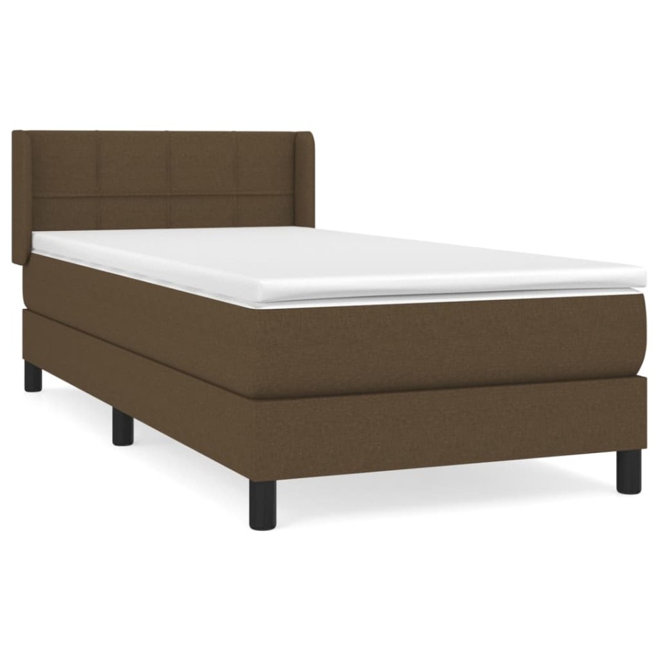 Cama box spring con colchón tela marrón oscuro 90x190