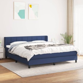 Cama box spring con colchón tela azul 160x200