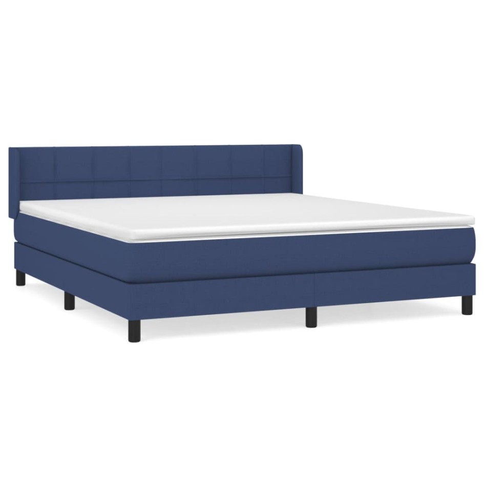 Cama box spring con colchón tela azul 160x200