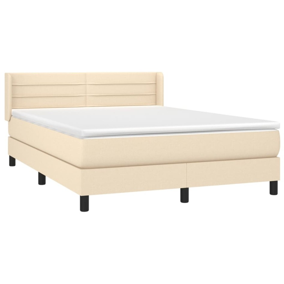Cama box spring con colchón tela color crema 140x190