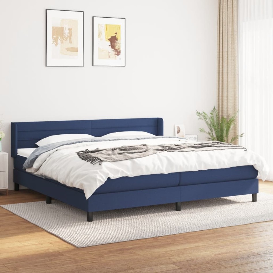 Cama box spring con colchón tela azul 200x200