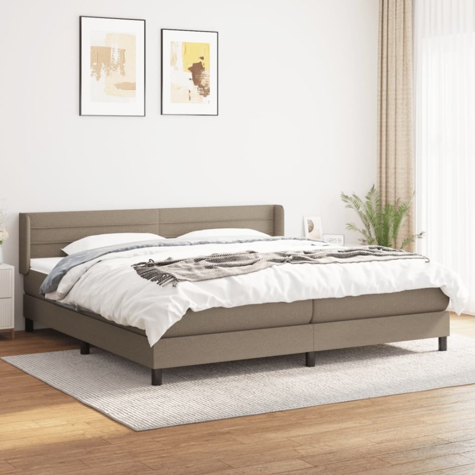 Cama box spring con colchón tela gris taupe 200x200