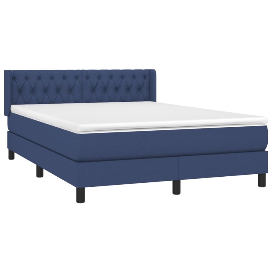 Cama box spring con colchón tela azul 140x190