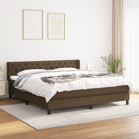 Cama box spring con colchón tela marrón oscuro 160x200