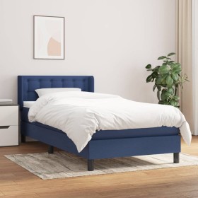 Cama box spring con colchón tela azul 80x200