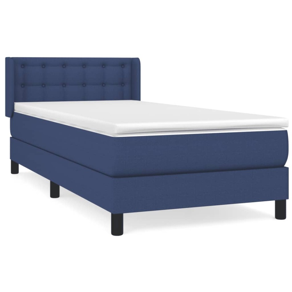 Cama box spring con colchón tela azul 80x200