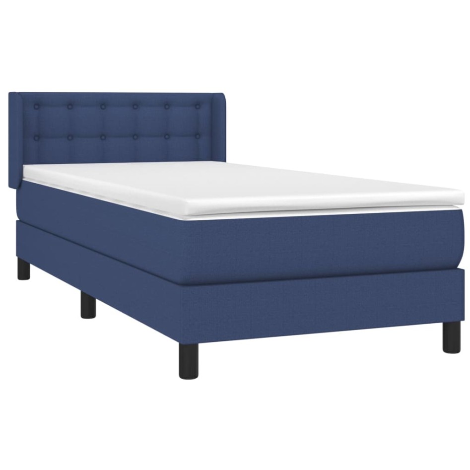 Cama box spring con colchón tela azul 80x200