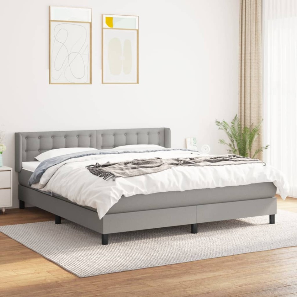 Cama box spring con colchón tela gris claro 160x200