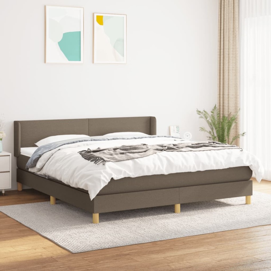 Cama box spring con colchón tela gris taupe 160x200