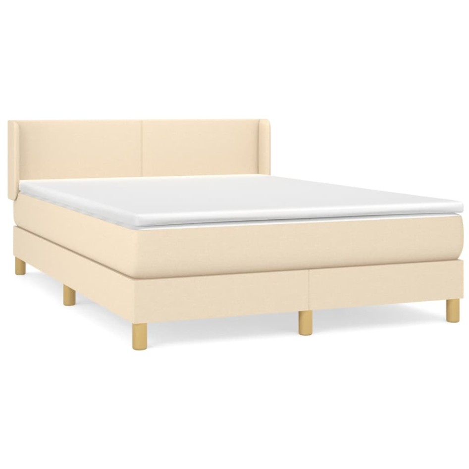 Cama box spring con colchón tela color crema 140x190